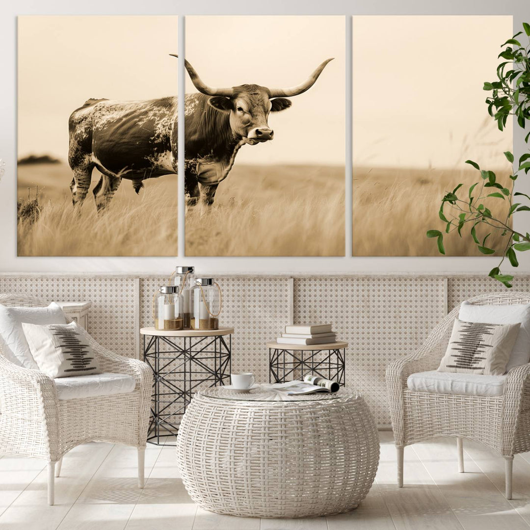 Sepia American Bison Wall Art Print for Farmhouse Wall Decor, Western Canvas Print