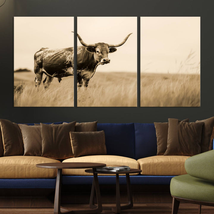 Sepia American Bison Wall Art Print for Farmhouse Wall Decor, Western Canvas Print