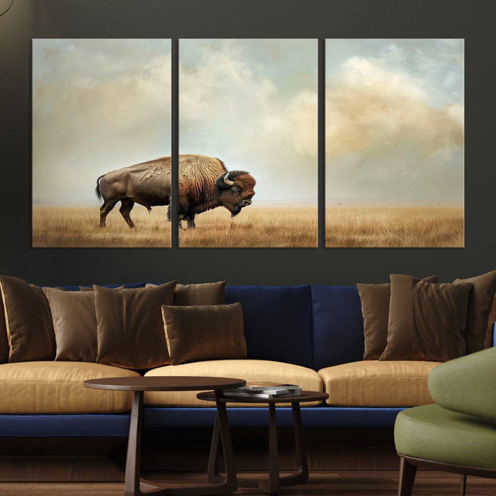 Sepia American Bison Wall Art Print for Farmhouse Wall Decor, Western Canvas Print