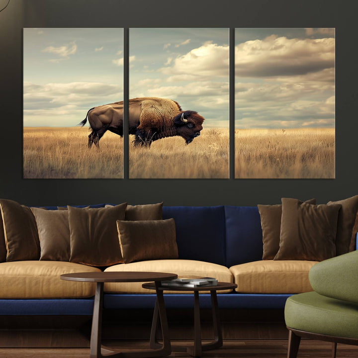 Sepia American Bison Wall Art Print for Farmhouse Wall Decor, Western Canvas Print