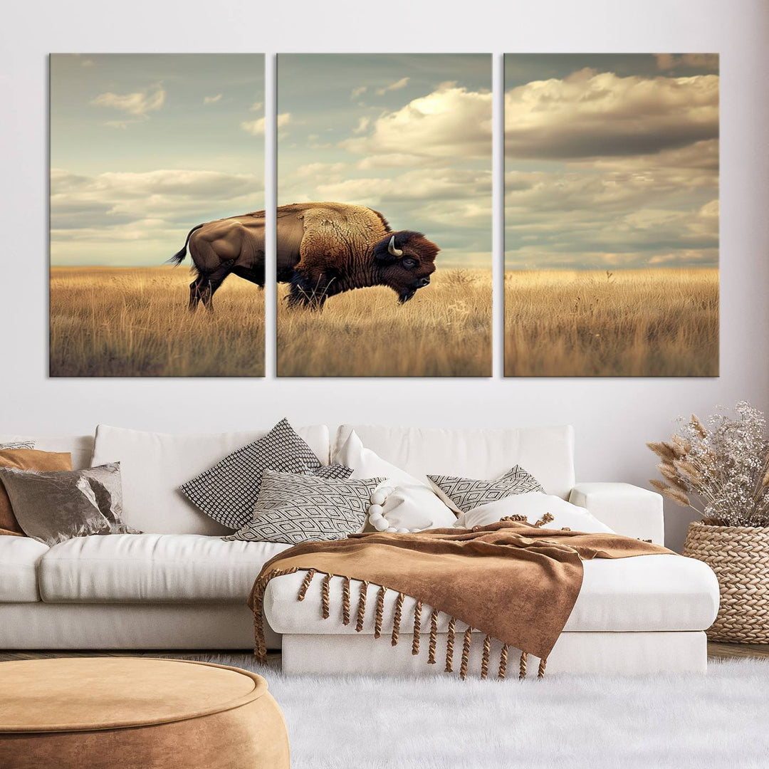 Sepia American Bison Wall Art Print for Farmhouse Wall Decor, Western Canvas Print