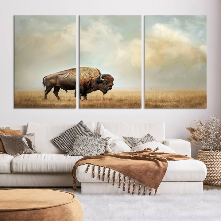 Sepia American Bison Wall Art Print for Farmhouse Wall Decor, Western Canvas Print