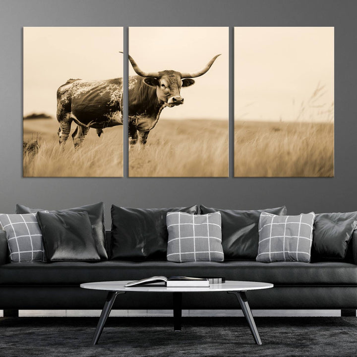 Sepia American Bison Wall Art Print for Farmhouse Wall Decor, Western Canvas Print