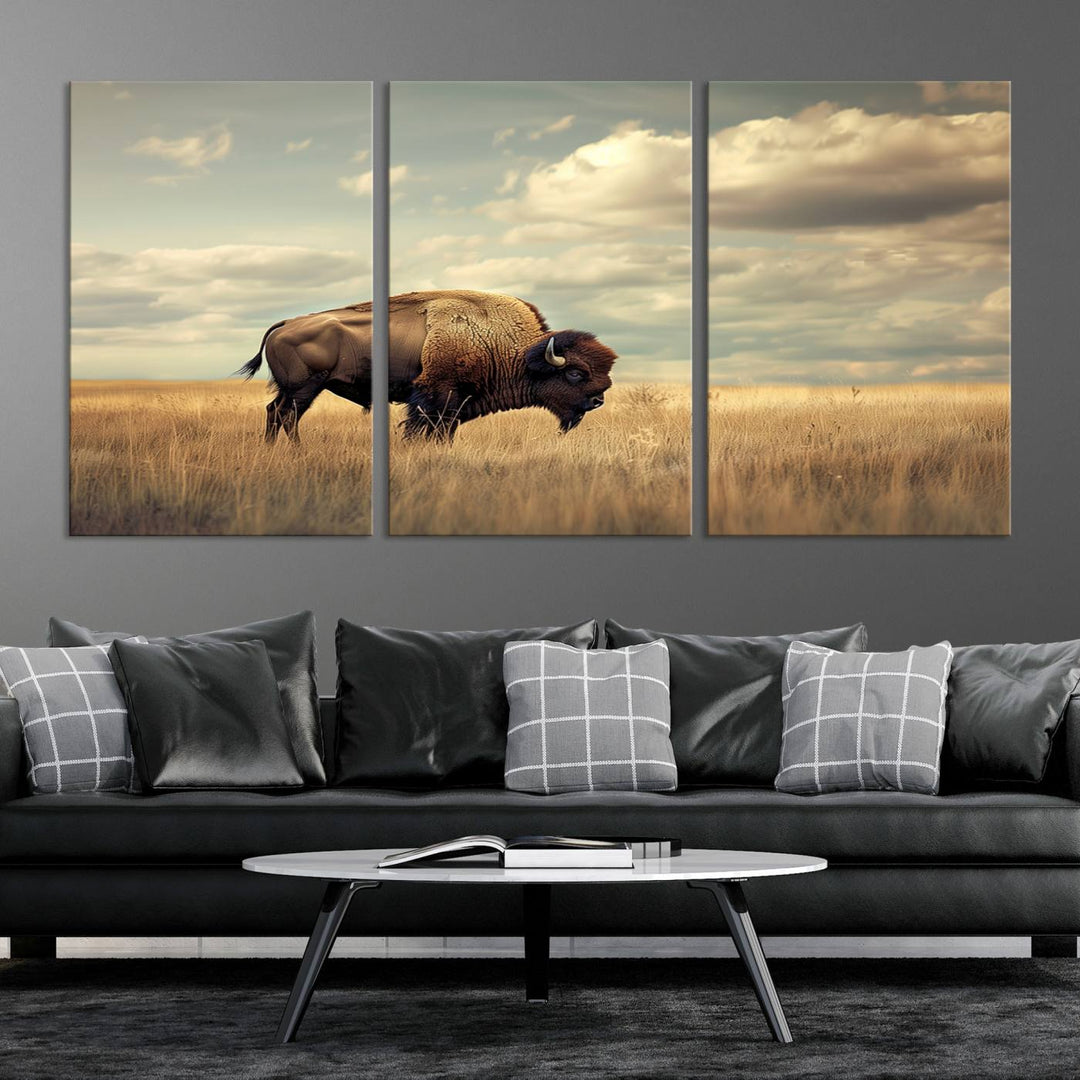 Sepia American Bison Wall Art Print for Farmhouse Wall Decor, Western Canvas Print