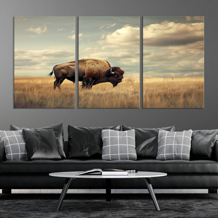 Sepia American Bison Wall Art Print for Farmhouse Wall Decor, Western Canvas Print