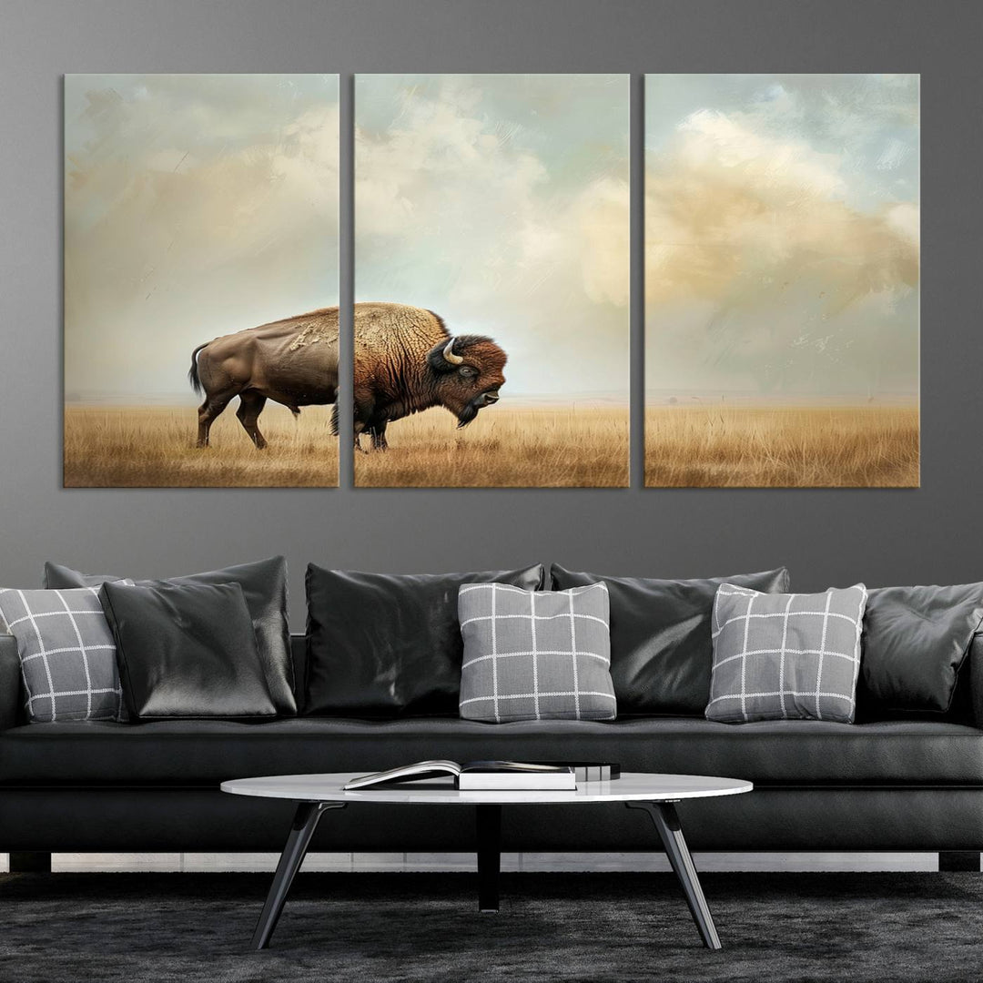 Sepia American Bison Wall Art Print for Farmhouse Wall Decor, Western Canvas Print