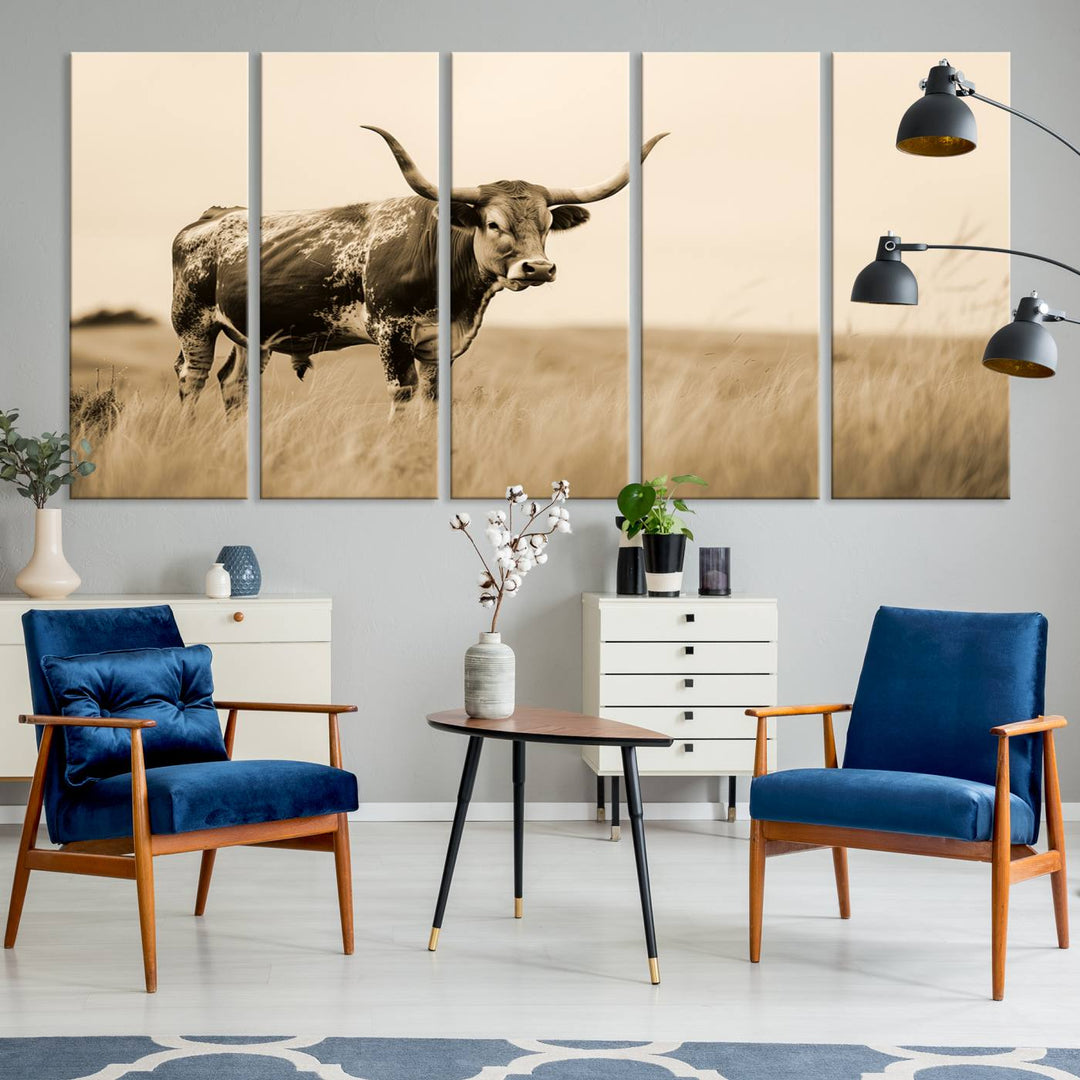 Sepia American Bison Wall Art Print for Farmhouse Wall Decor, Western Canvas Print