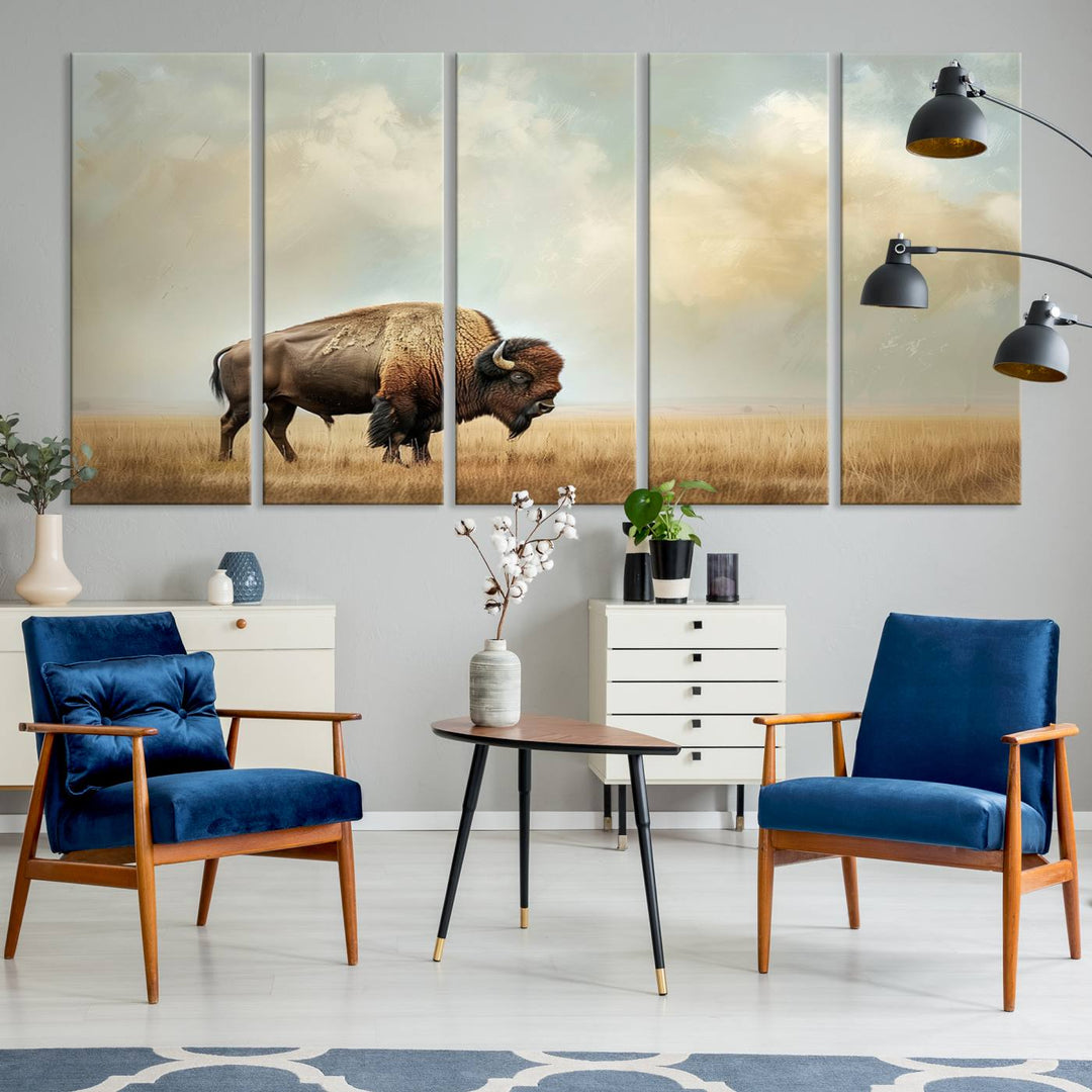 Sepia American Bison Wall Art Print for Farmhouse Wall Decor, Western Canvas Print