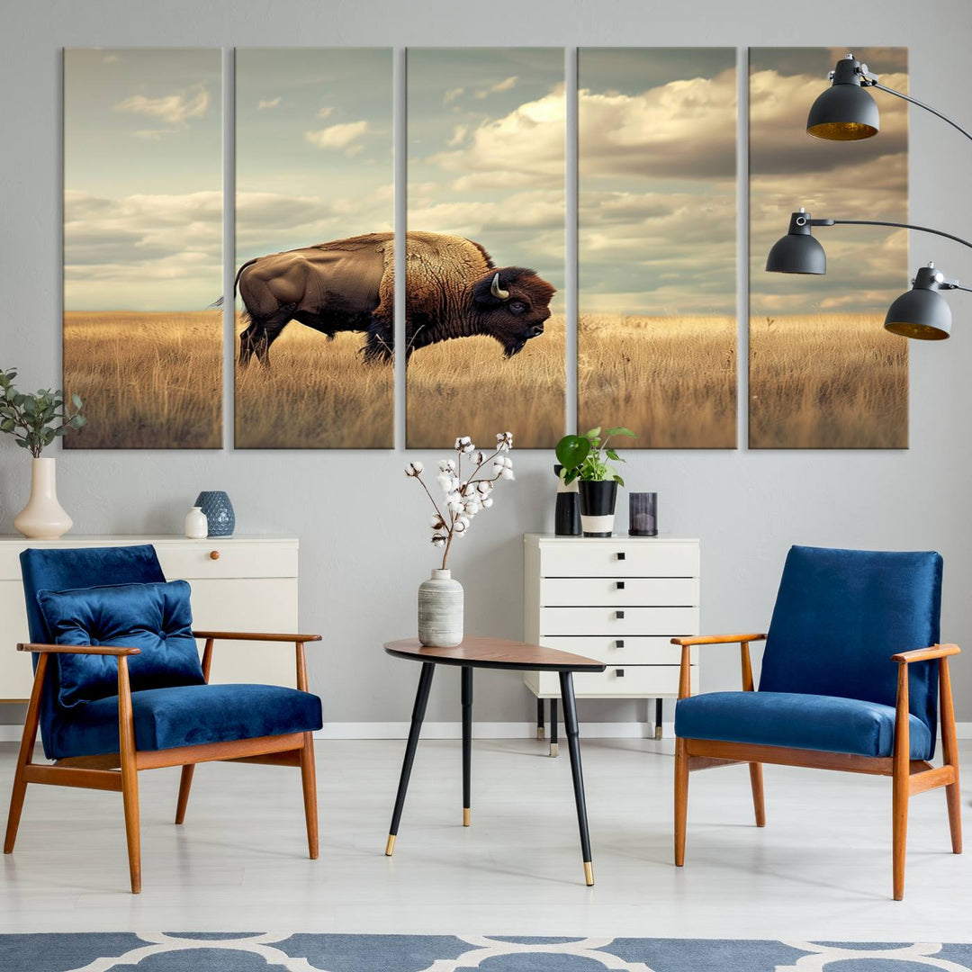 Sepia American Bison Wall Art Print for Farmhouse Wall Decor, Western Canvas Print