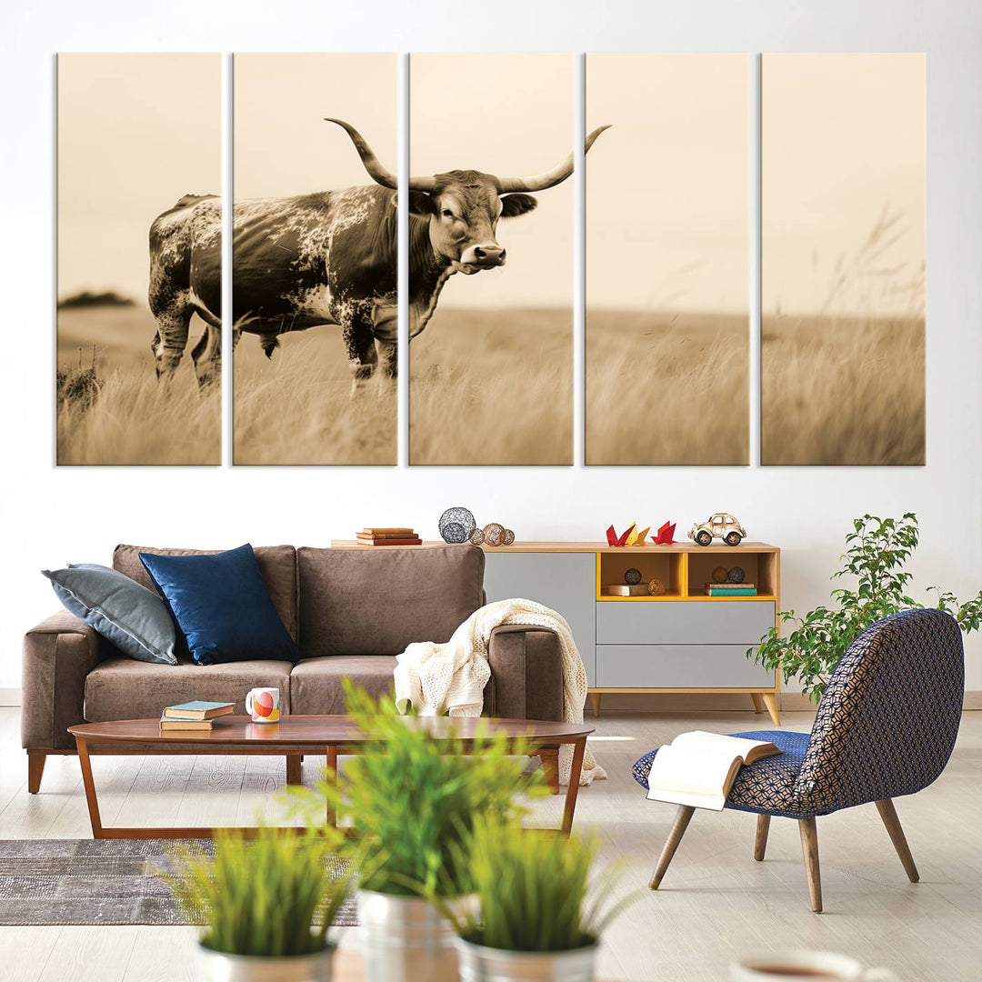 Sepia American Bison Wall Art Print for Farmhouse Wall Decor, Western Canvas Print