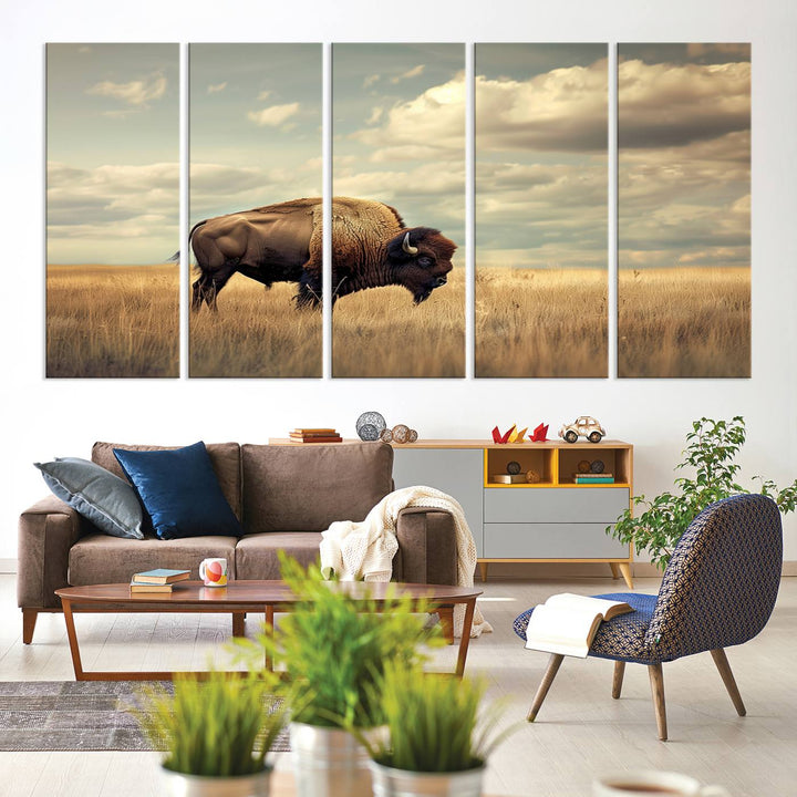 Sepia American Bison Wall Art Print for Farmhouse Wall Decor, Western Canvas Print