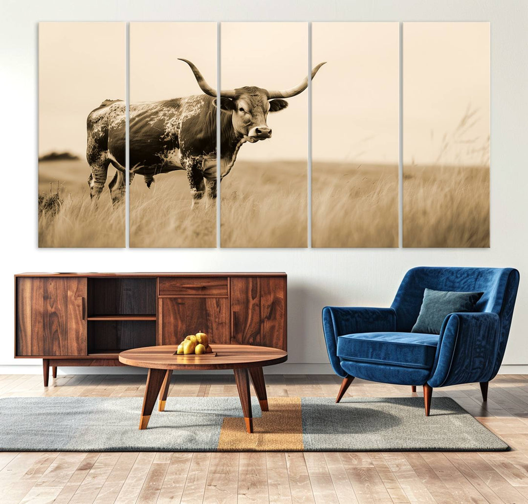 Sepia American Bison Wall Art Print for Farmhouse Wall Decor, Western Canvas Print