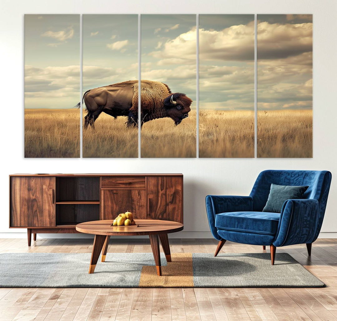 Sepia American Bison Wall Art Print for Farmhouse Wall Decor, Western Canvas Print