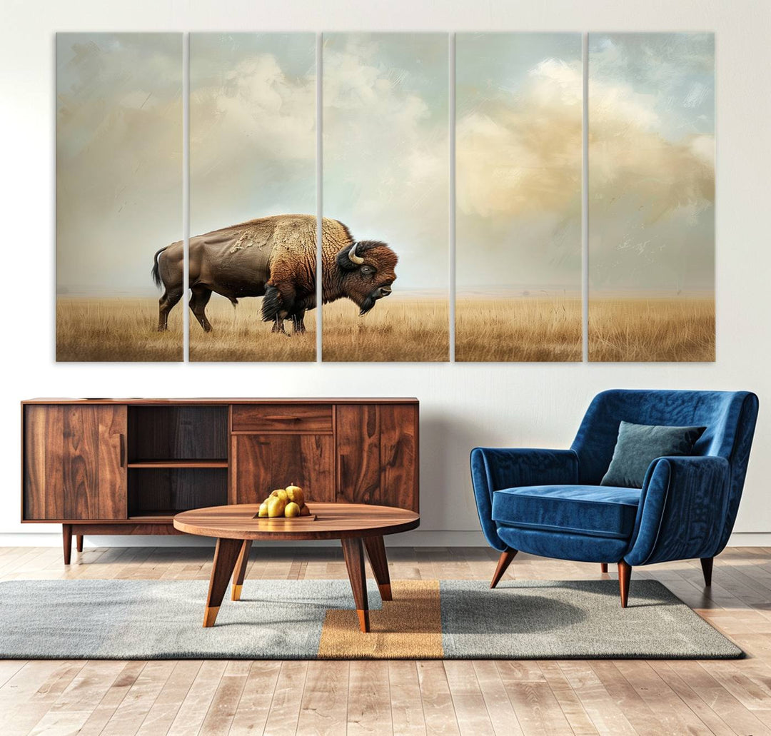 Sepia American Bison Wall Art Print for Farmhouse Wall Decor, Western Canvas Print