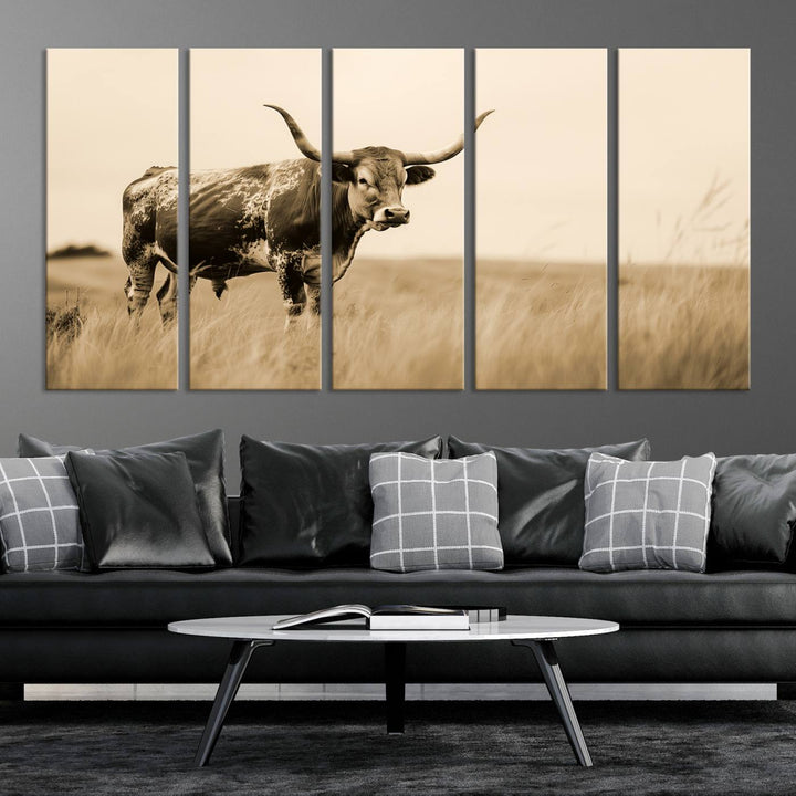 Sepia American Bison Wall Art Print for Farmhouse Wall Decor, Western Canvas Print