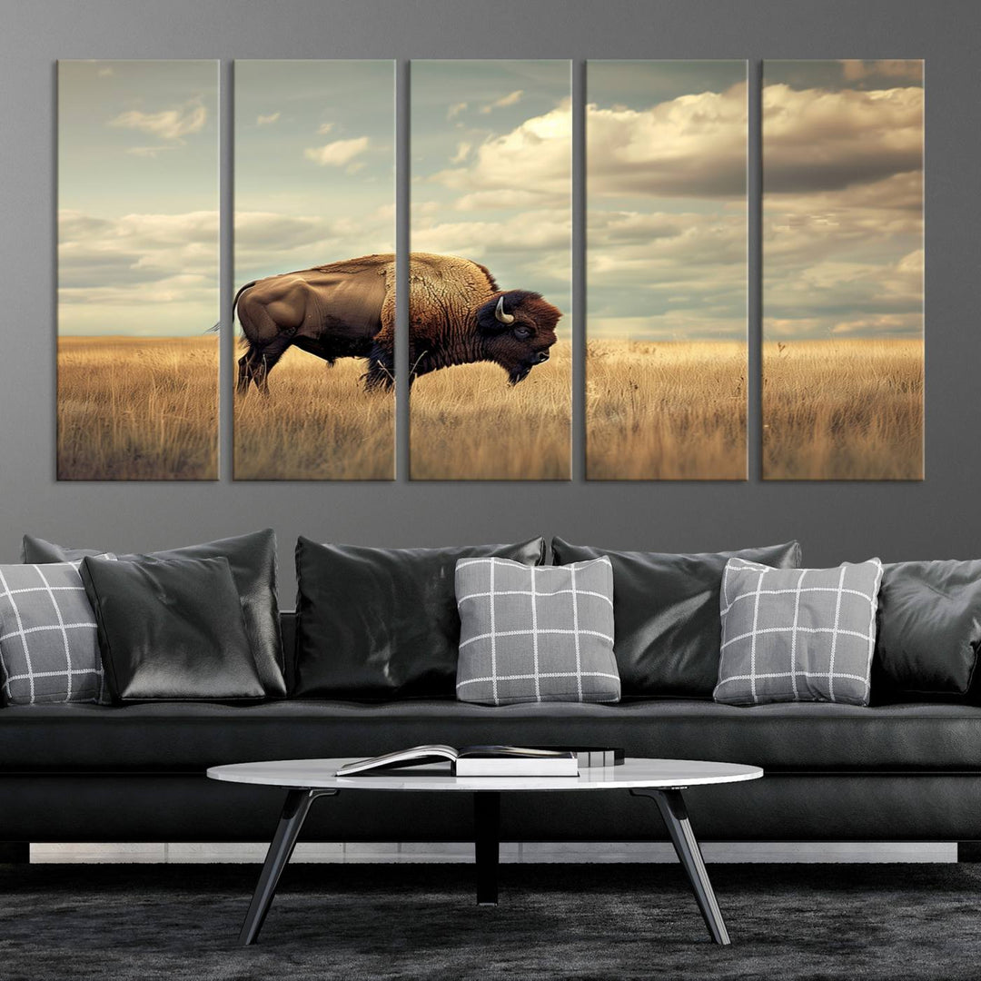 Sepia American Bison Wall Art Print for Farmhouse Wall Decor, Western Canvas Print