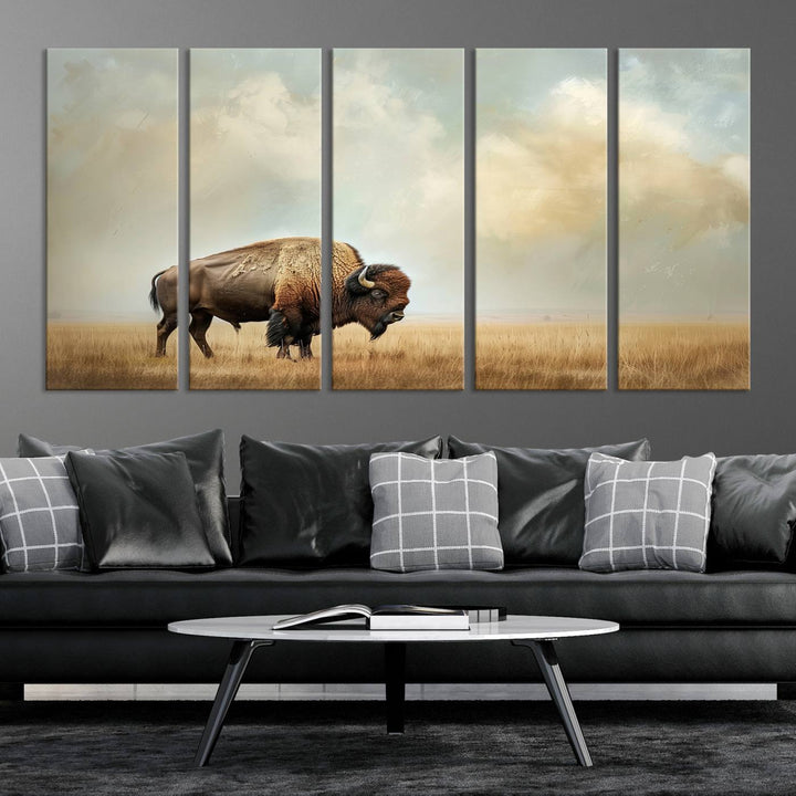 Sepia American Bison Wall Art Print for Farmhouse Wall Decor, Western Canvas Print