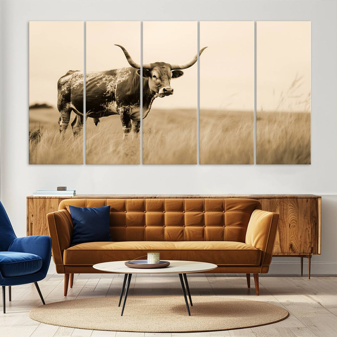 Sepia American Bison Wall Art Print for Farmhouse Wall Decor, Western Canvas Print