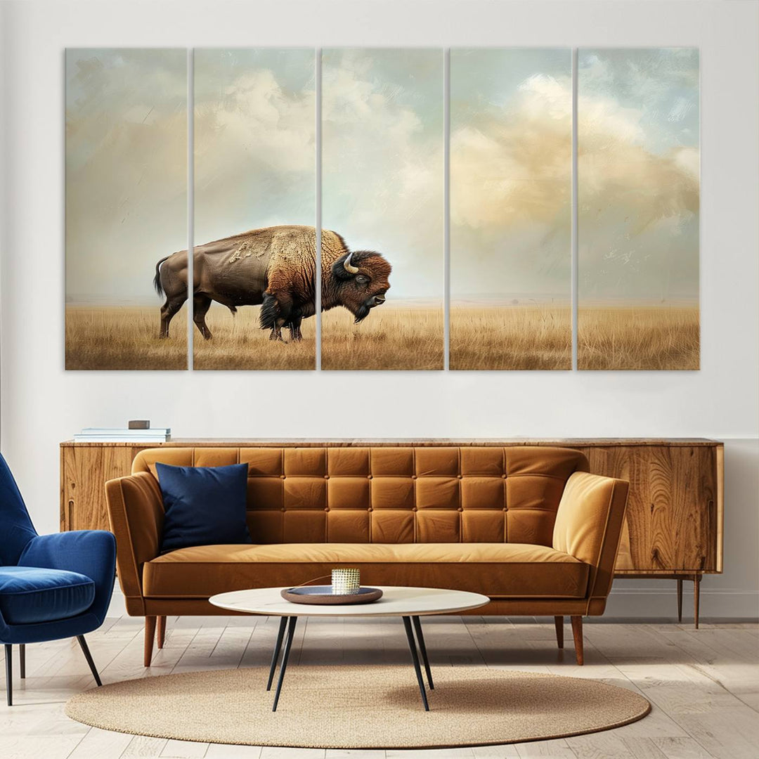 Sepia American Bison Wall Art Print for Farmhouse Wall Decor, Western Canvas Print