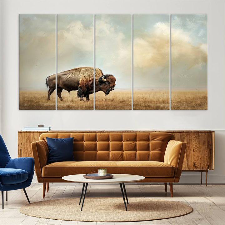 Sepia American Bison Wall Art Print for Farmhouse Wall Decor, Western Canvas Print