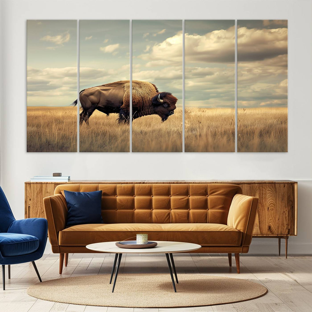 Sepia American Bison Wall Art Print for Farmhouse Wall Decor, Western Canvas Print