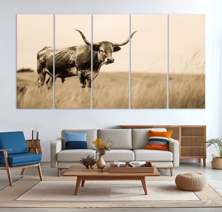 Sepia American Bison Wall Art Print for Farmhouse Wall Decor, Western Canvas Print