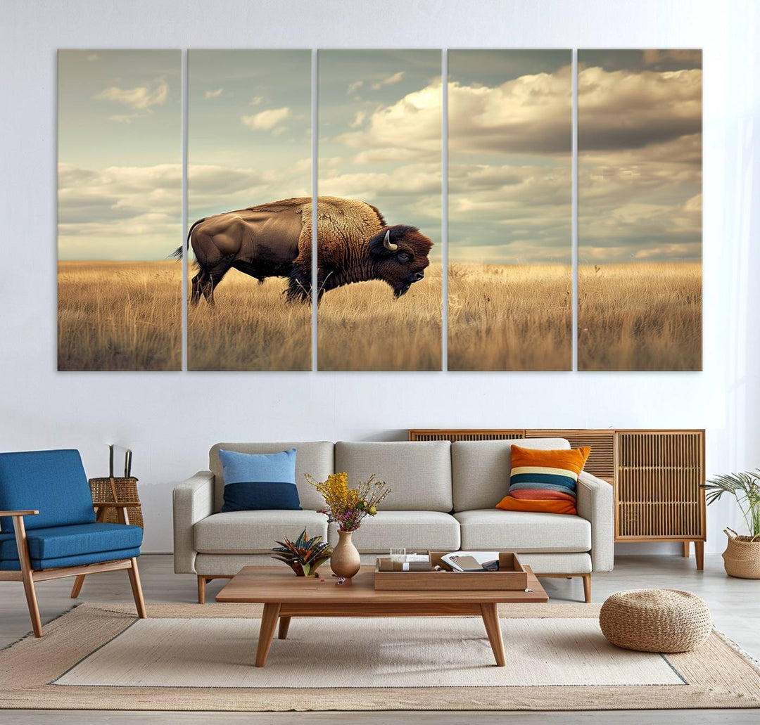 Sepia American Bison Wall Art Print for Farmhouse Wall Decor, Western Canvas Print