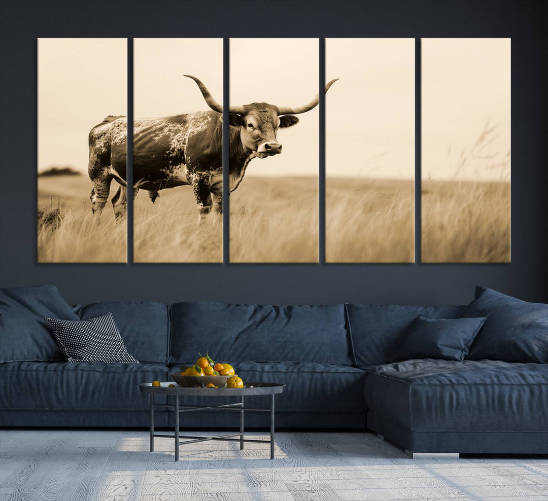 Sepia American Bison Wall Art Print for Farmhouse Wall Decor, Western Canvas Print