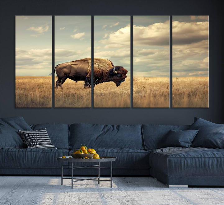 Sepia American Bison Wall Art Print for Farmhouse Wall Decor, Western Canvas Print