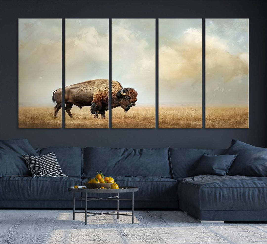 Sepia American Bison Wall Art Print for Farmhouse Wall Decor, Western Canvas Print