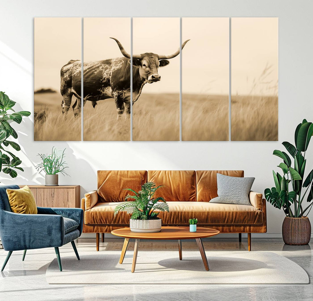 Sepia American Bison Wall Art Print for Farmhouse Wall Decor, Western Canvas Print