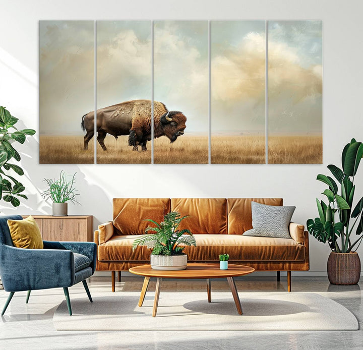 Sepia American Bison Wall Art Print for Farmhouse Wall Decor, Western Canvas Print