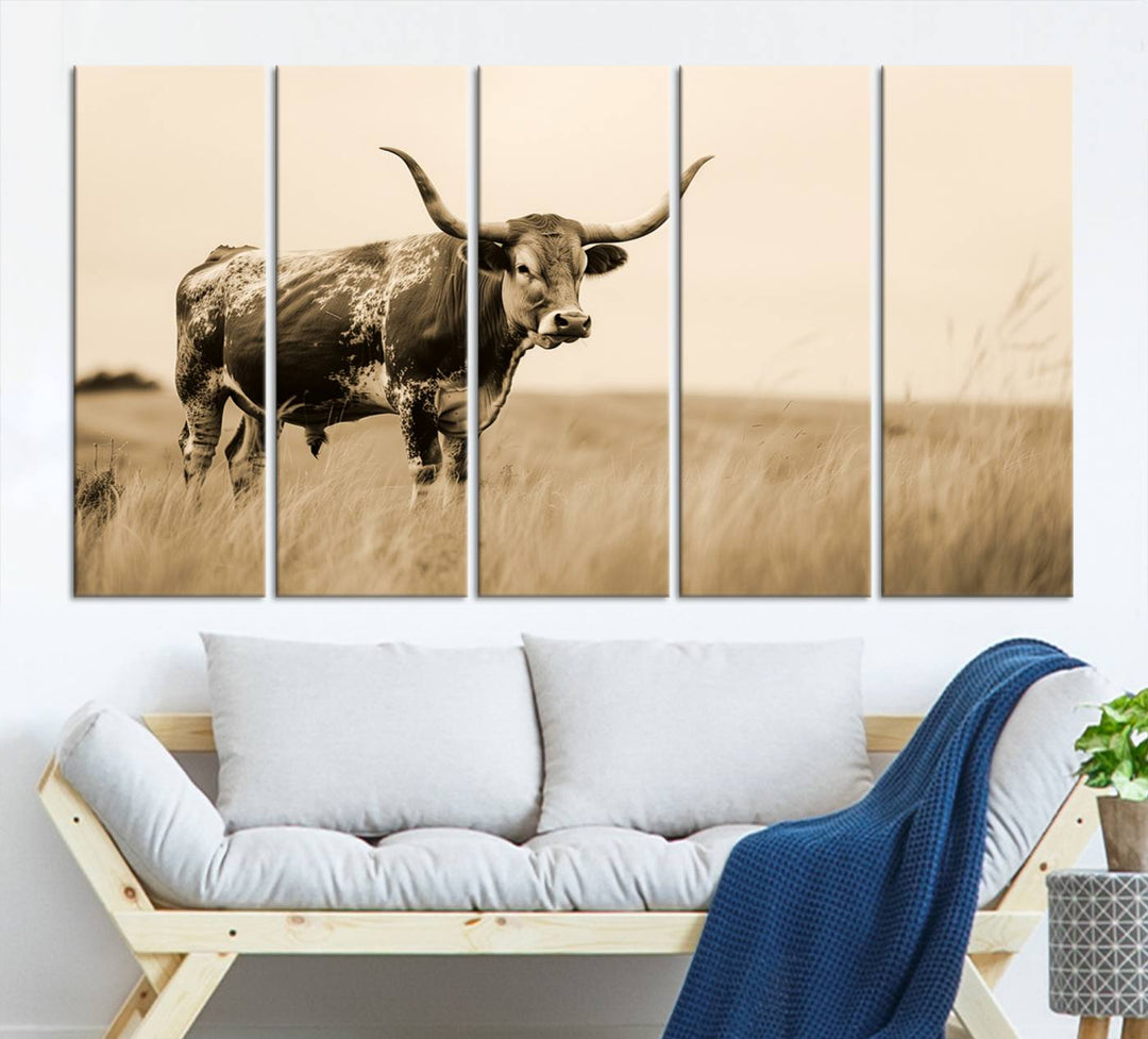 Sepia American Bison Wall Art Print for Farmhouse Wall Decor, Western Canvas Print