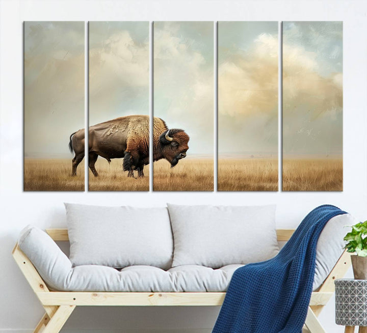 Sepia American Bison Wall Art Print for Farmhouse Wall Decor, Western Canvas Print