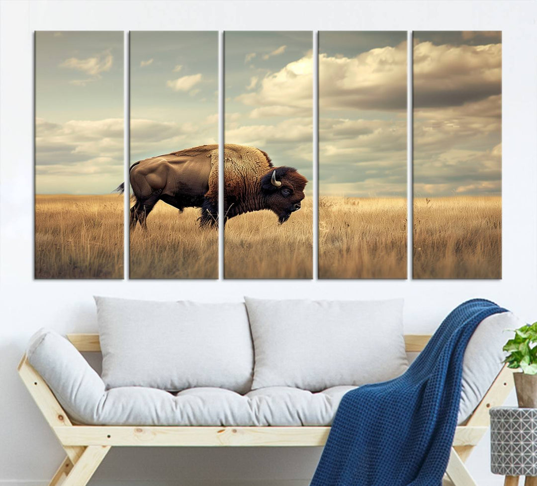 Sepia American Bison Wall Art Print for Farmhouse Wall Decor, Western Canvas Print