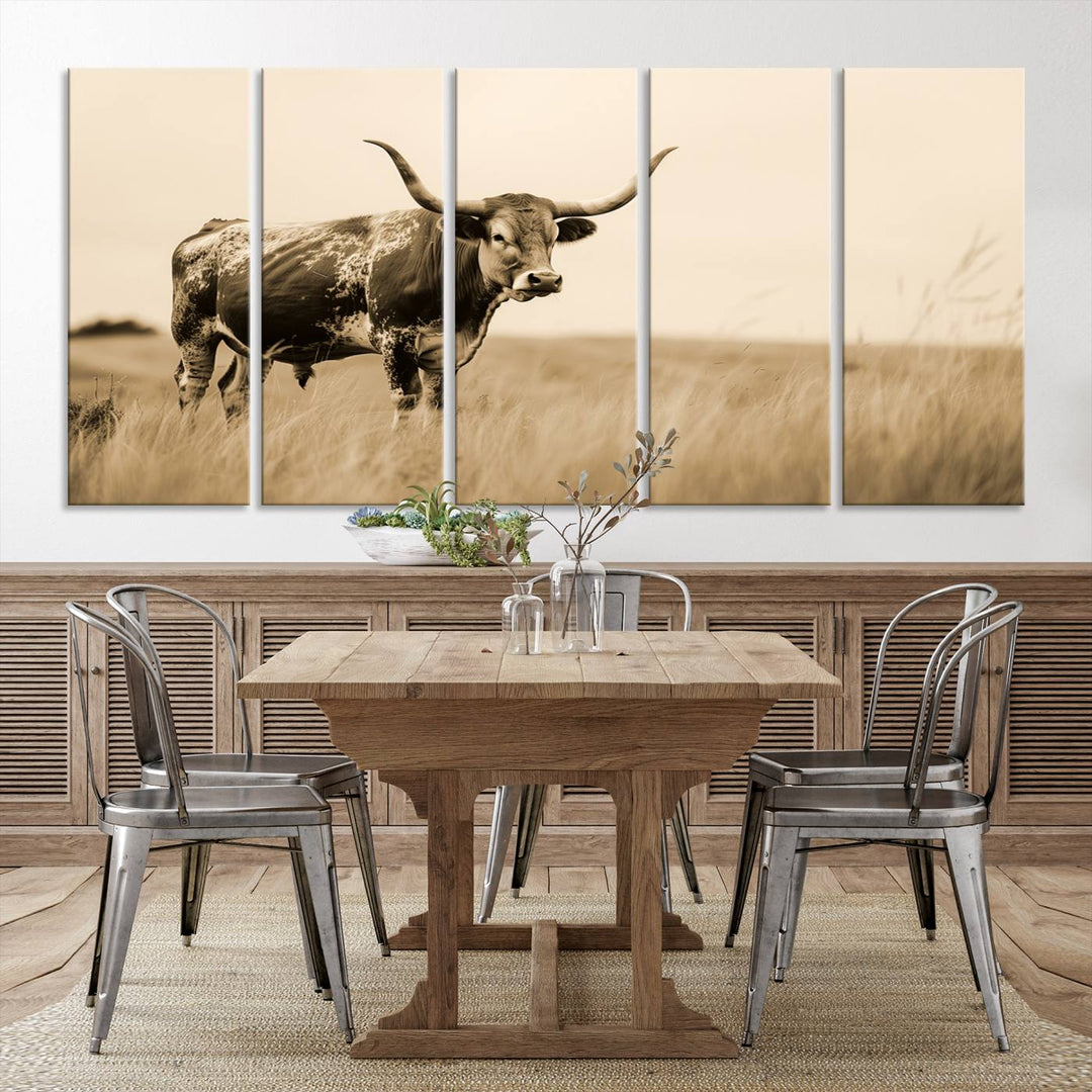 Sepia American Bison Wall Art Print for Farmhouse Wall Decor, Western Canvas Print