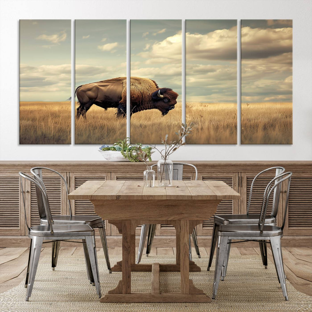 Sepia American Bison Wall Art Print for Farmhouse Wall Decor, Western Canvas Print