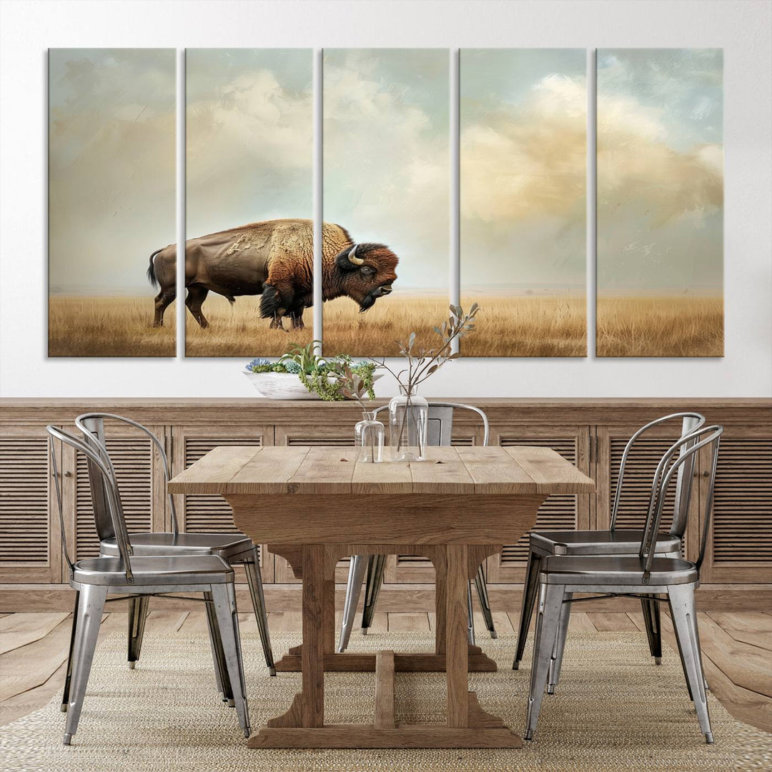 Sepia American Bison Wall Art Print for Farmhouse Wall Decor, Western Canvas Print