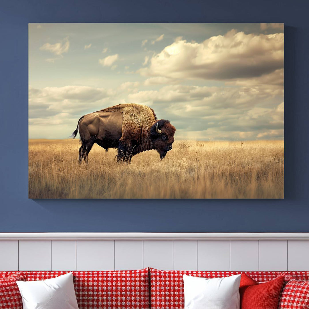 Sepia American Bison Wall Art Print for Farmhouse Wall Decor, Western Canvas Print