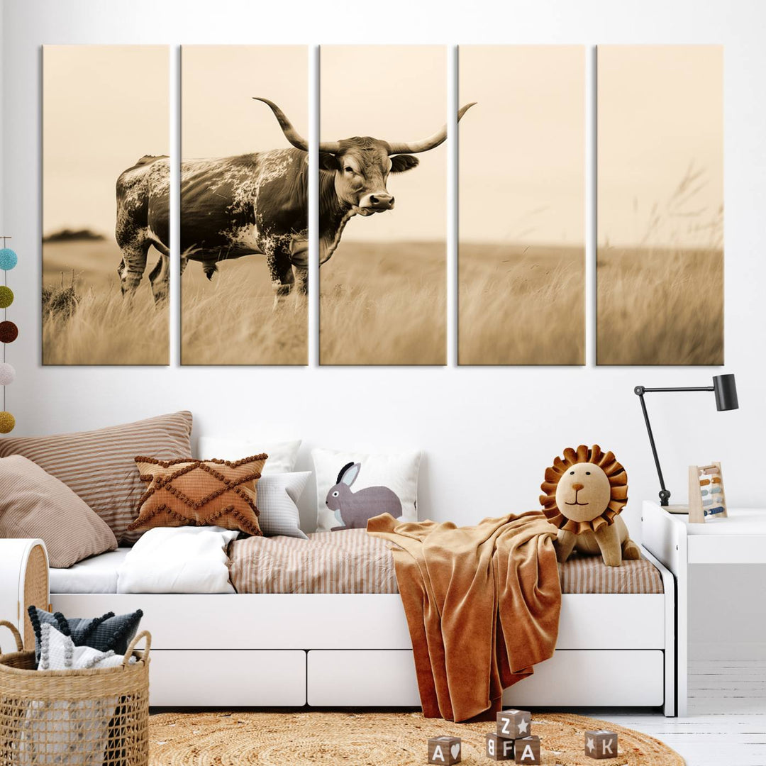 Sepia American Bison Wall Art Print for Farmhouse Wall Decor, Western Canvas Print