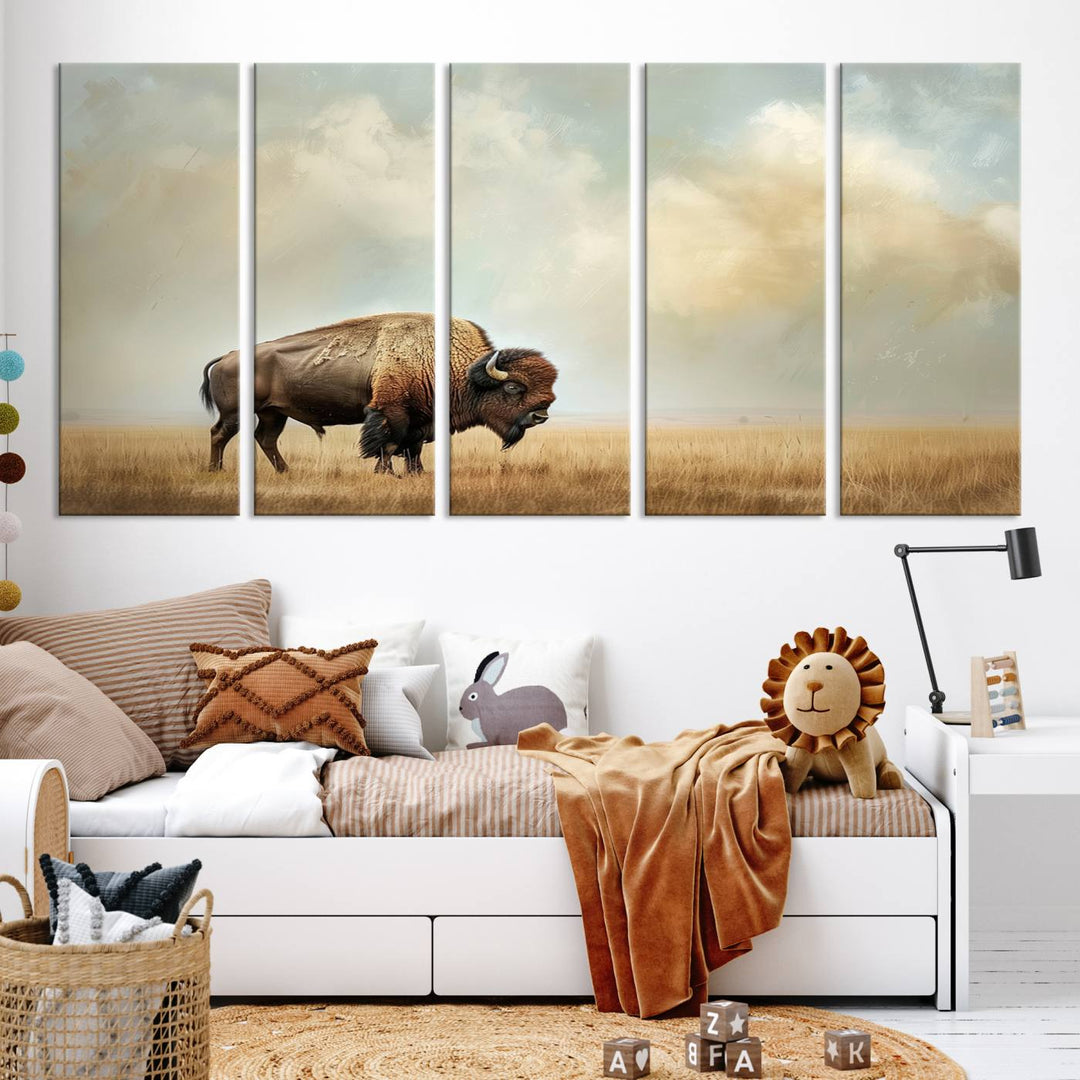 Sepia American Bison Wall Art Print for Farmhouse Wall Decor, Western Canvas Print