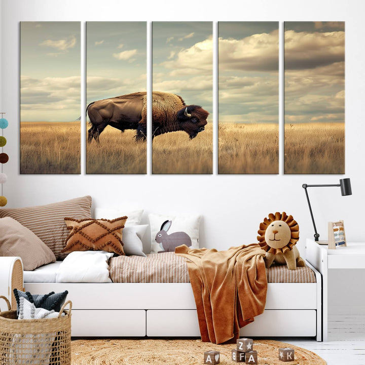 Sepia American Bison Wall Art Print for Farmhouse Wall Decor, Western Canvas Print