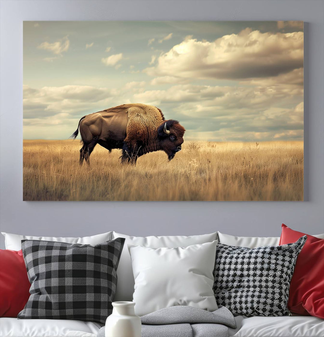 Sepia American Bison Wall Art Print for Farmhouse Wall Decor, Western Canvas Print