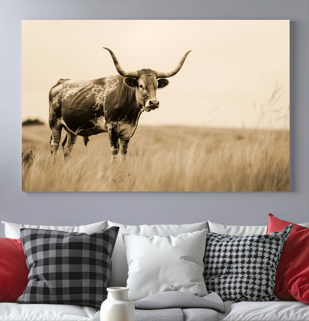 Sepia American Bison Wall Art Print for Farmhouse Wall Decor, Western Canvas Print