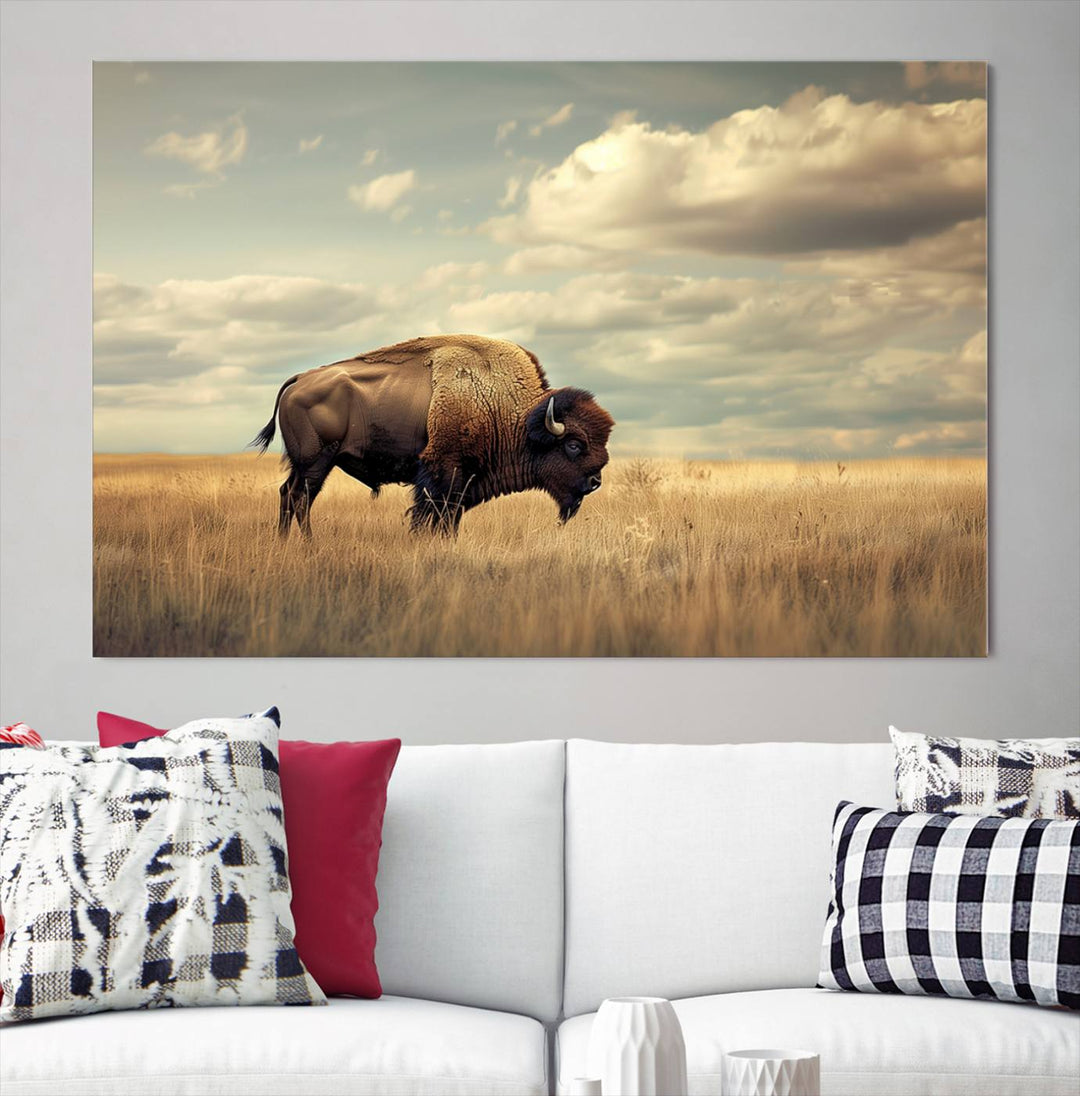 Sepia American Bison Wall Art Print for Farmhouse Wall Decor, Western Canvas Print