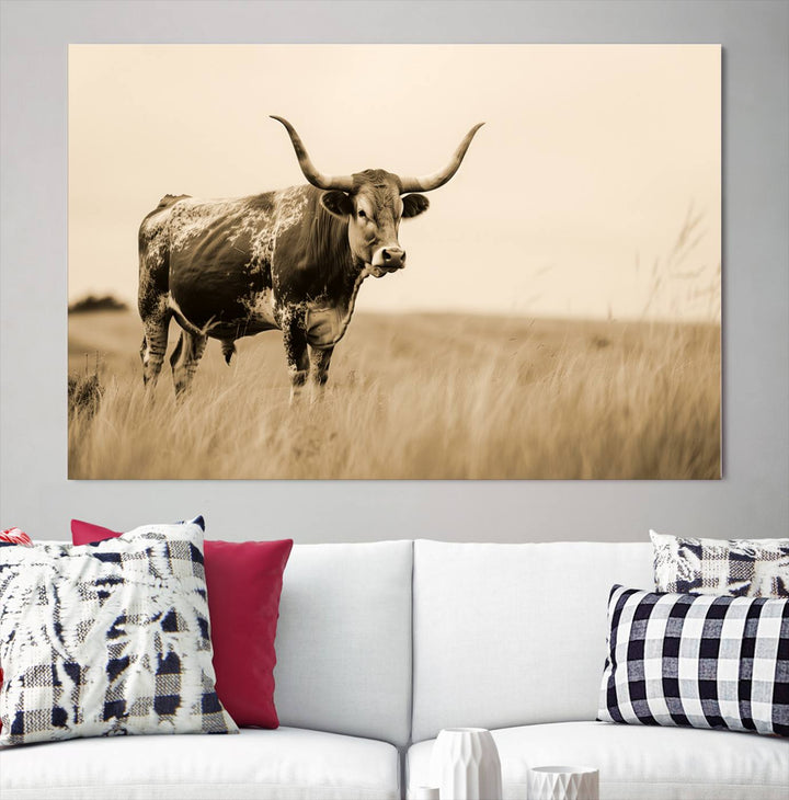 Sepia American Bison Wall Art Print for Farmhouse Wall Decor, Western Canvas Print