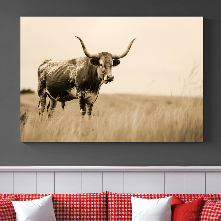 Sepia American Bison Wall Art Print for Farmhouse Wall Decor, Western Canvas Print