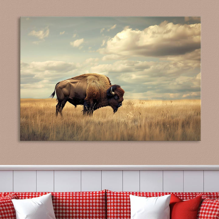 Sepia American Bison Wall Art Print for Farmhouse Wall Decor, Western Canvas Print