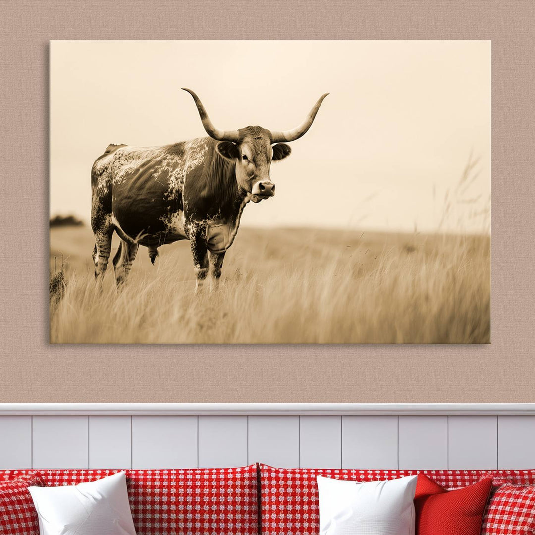 Sepia American Bison Wall Art Print for Farmhouse Wall Decor, Western Canvas Print