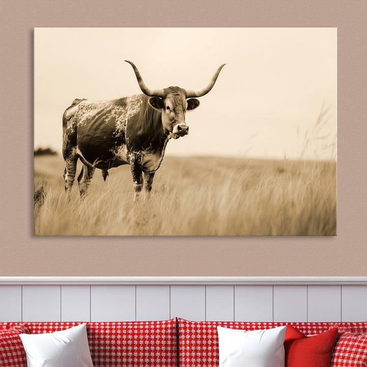 Sepia American Bison Wall Art Print for Farmhouse Wall Decor, Western Canvas Print